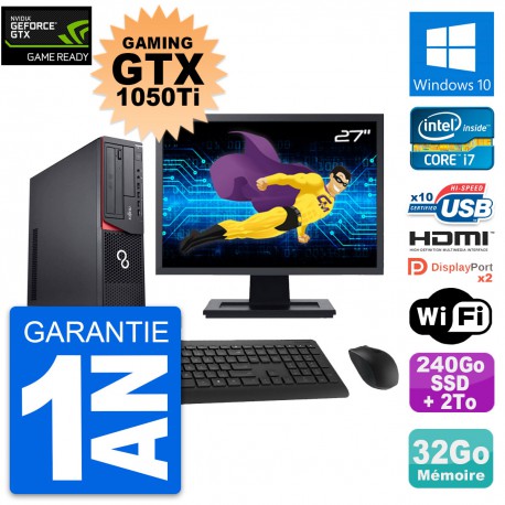 PC Fujitsu E920 DT Gaming GTX 1050Ti i7-4790 RAM 32Go 240Go SSD + 2To W10
