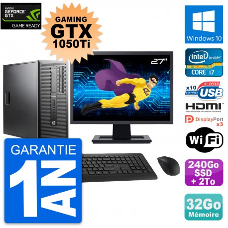 PC HP 800 G1 Gaming GTX 1050Ti i7-4790 RAM 32Go 240Go SSD + 2To Windows 10