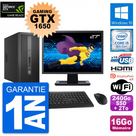PC Tour HP 800 G2 Gaming GTX 1650 i5-6500 RAM 16Go 240Go SSD + 2To Windows 10