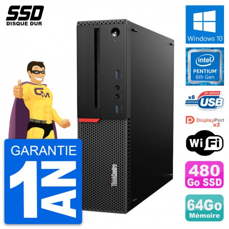 PC Lenovo ThinkCentre M800 SFF Intel G4400 RAM 64Go SSD 480Go Windows 10 Wifi