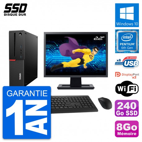 PC Lenovo M800 SFF Ecran 22" Intel G4400 RAM 8Go SSD 240Go Windows 10 Wifi