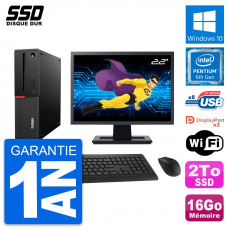 PC Lenovo M800 SFF Ecran 22" Intel G4400 RAM 16Go SSD 2To Windows 10 Wifi