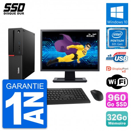PC Lenovo M800 SFF Ecran 22" Intel G4400 RAM 32Go SSD 960Go Windows 10 Wifi