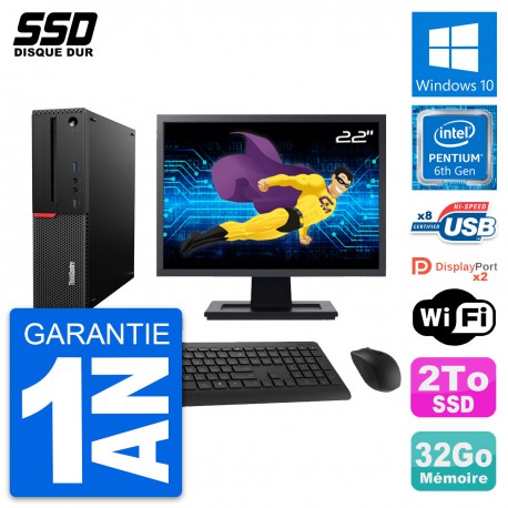 PC Lenovo M800 SFF Ecran 22" Intel G4400 RAM 32Go SSD 2To Windows 10 Wifi