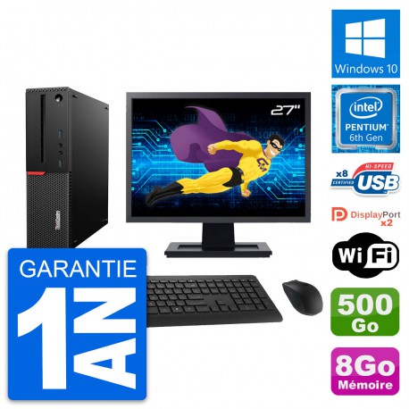 PC Lenovo M800 SFF Ecran 27" Intel G4400 RAM 8Go Disque 500Go Windows 10 Wifi