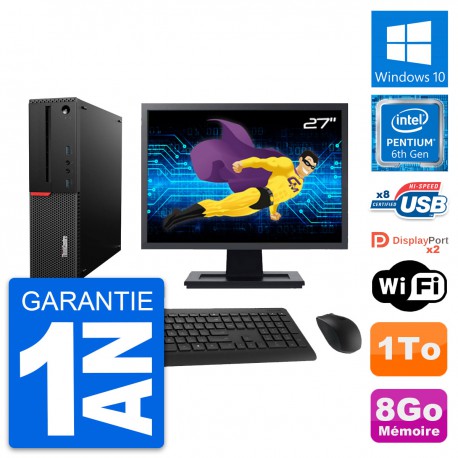 PC Lenovo M800 SFF Ecran 27" Intel G4400 RAM 8Go Disque Dur 1To Windows 10 Wifi