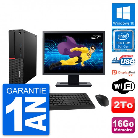 PC Lenovo M800 SFF Ecran 27" Intel G4400 RAM 16Go Disque Dur 2To Windows 10 Wifi