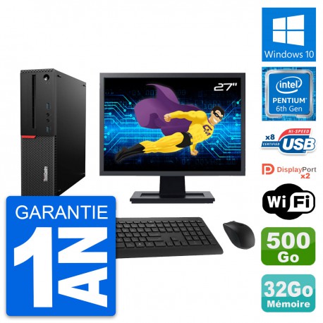PC Lenovo M800 SFF Ecran 27" Intel G4400 RAM 32Go Disque 500Go Windows 10 Wifi