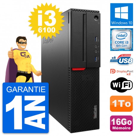 PC Lenovo ThinkCentre M800 SFF Intel i3-6100 RAM 16Go Disque 1To Windows 10 Wifi