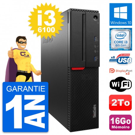 PC Lenovo ThinkCentre M800 SFF Intel i3-6100 RAM 16Go Disque 2To Windows 10 Wifi