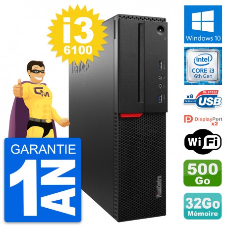 PC Lenovo ThinkCentre M800 SFF i3-6100 RAM 32Go Disque 500Go Windows 10 Wifi