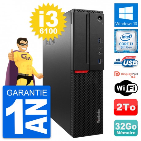 PC Lenovo ThinkCentre M800 SFF Intel i3-6100 RAM 32Go Disque 2To Windows 10 Wifi