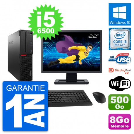 PC Lenovo M800 SFF Ecran 22" Intel i5-6500 RAM 8Go Disque 500Go Windows 10 Wifi