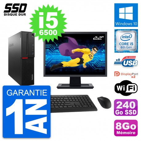 PC Lenovo M800 SFF Ecran 22" Intel i5-6500 RAM 8Go SSD 240Go Windows 10 Wifi