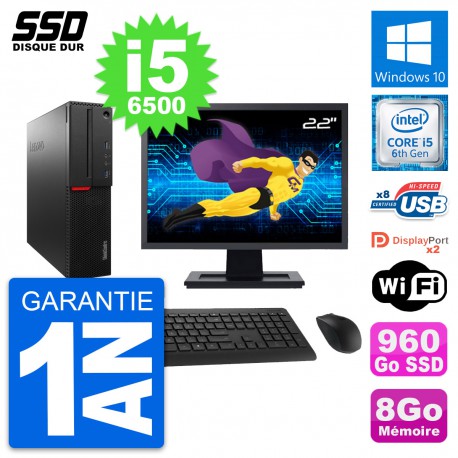 PC Lenovo M800 SFF Ecran 22" Intel i5-6500 RAM 8Go SSD 960Go Windows 10 Wifi