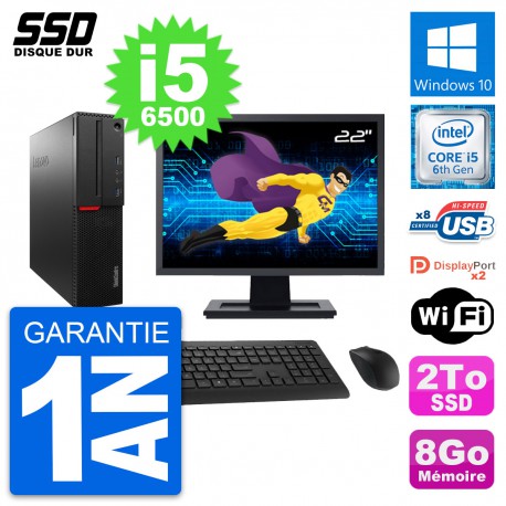 PC Lenovo M800 SFF Ecran 22" Intel Core i5-6500 RAM 8Go SSD 2To Windows 10 Wifi