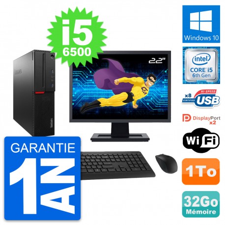 PC Lenovo M800 SFF Ecran 22" Intel i5-6500 RAM 32Go Disque 1To Windows 10 Wifi