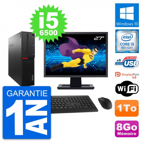 PC Lenovo M800 SFF Ecran 27" Intel i5-6500 RAM 8Go Disque 1To Windows 10 Wifi