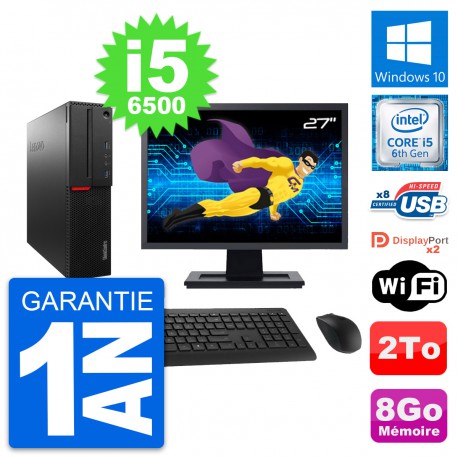 PC Lenovo M800 SFF Ecran 27" Intel i5-6500 RAM 8Go Disque 2To Windows 10 Wifi