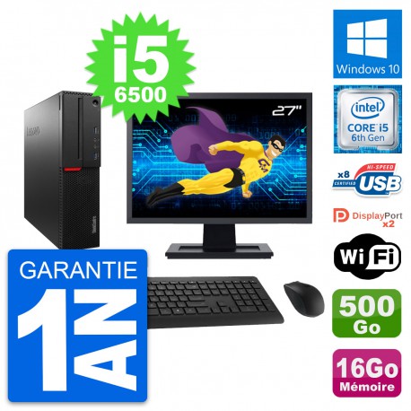 PC Lenovo M800 SFF Ecran 27" Intel i5-6500 RAM 16Go Disque 500Go Windows 10 Wifi