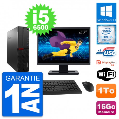 PC Lenovo M800 SFF Ecran 27" Intel i5-6500 RAM 16Go Disque 1To Windows 10 Wifi