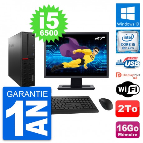 PC Lenovo M800 SFF Ecran 27" Intel i5-6500 RAM 16Go Disque 2To Windows 10 Wifi