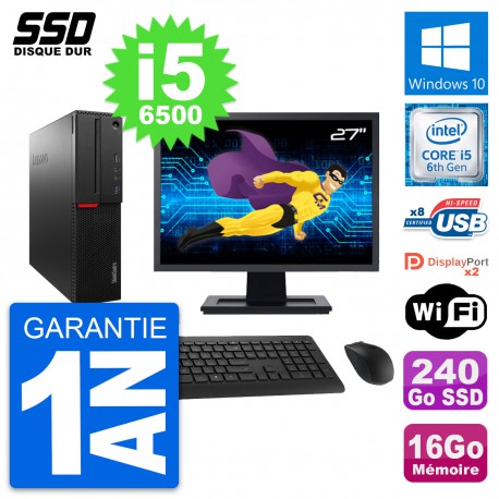 PC Lenovo M800 SFF Ecran 27" Intel i5-6500 RAM 16Go SSD 240Go Windows 10 Wifi