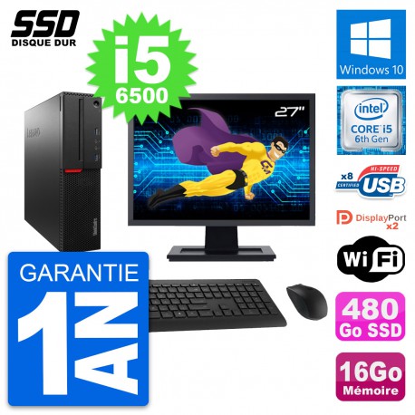 PC Lenovo M800 SFF Ecran 27" Intel i5-6500 RAM 16Go SSD 480Go Windows 10 Wifi
