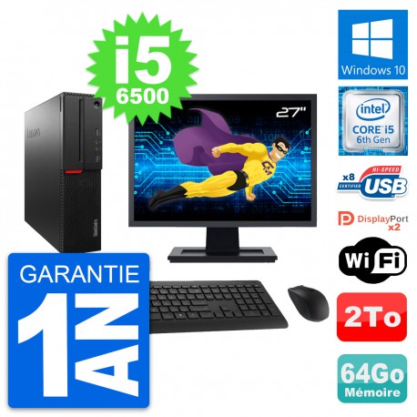 PC Lenovo M800 SFF Ecran 27" Intel i5-6500 RAM 64Go Disque 2To Windows 10 Wifi