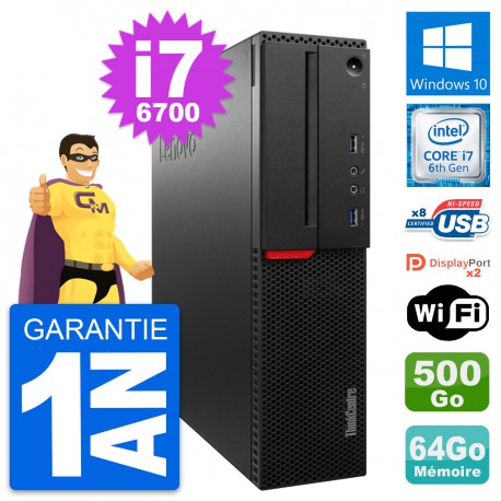 PC Lenovo ThinkCentre M800 SFF i7-6700 RAM 64Go Disque 500Go Windows 10 Wifi