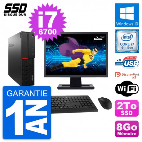 PC Lenovo M800 SFF Ecran 22" Intel Core i7-6700 RAM 8Go SSD 2To Windows 10 Wifi