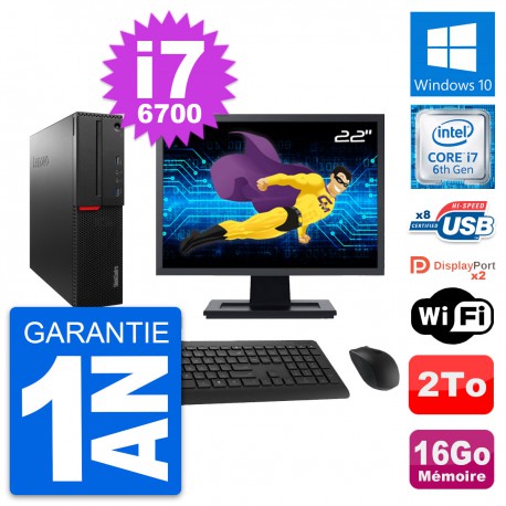 PC Lenovo M800 SFF Ecran 22" Intel i7-6700 RAM 16Go Disque 2To Windows 10 Wifi