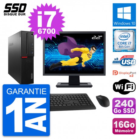 PC Lenovo M800 SFF Ecran 22" Intel i7-6700 RAM 16Go SSD 240Go Windows 10 Wifi