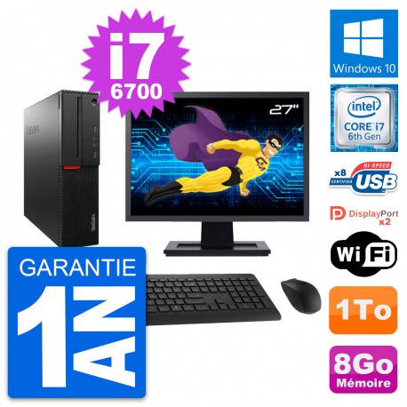 PC Lenovo M800 SFF Ecran 27" Intel i7-6700 RAM 8Go Disque 1To Windows 10 Wifi