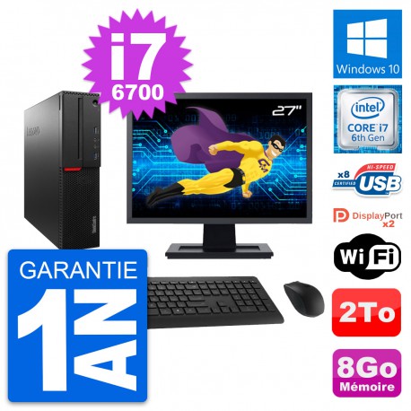 PC Lenovo M800 SFF Ecran 27" Intel i7-6700 RAM 8Go Disque 2To Windows 10 Wifi