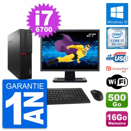 PC Lenovo M800 SFF Ecran 27" Intel i7-6700 RAM 16Go Disque 500Go Windows 10 Wifi