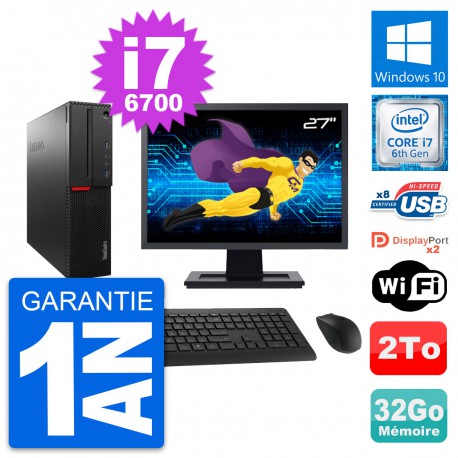 PC Lenovo M800 SFF Ecran 27" Intel i7-6700 RAM 32Go Disque 2To Windows 10 Wifi
