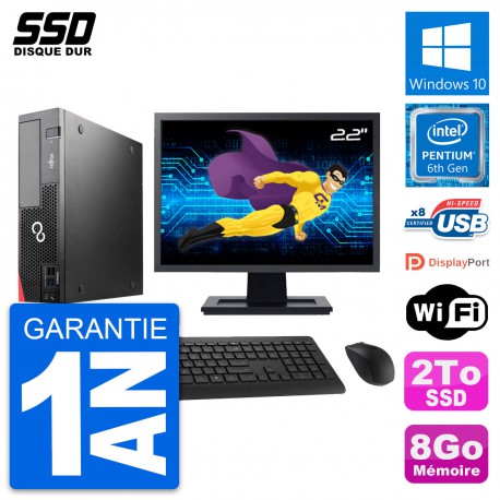 PC Fujitsu D556 DT Ecran 22" Intel Pentium G4400 RAM 8Go SSD 2To Windows 10 Wifi