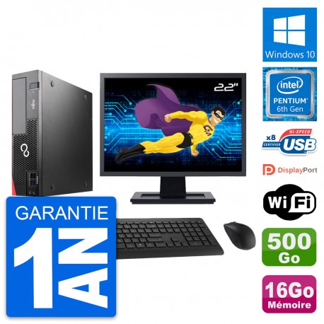 PC Fujitsu D556 DT Ecran 22" Intel G4400 RAM 16Go Disque 500Go Windows 10 Wifi