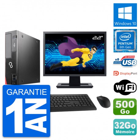 PC Fujitsu D556 DT Ecran 22" Intel G4400 RAM 32Go Disque 500Go Windows 10 Wifi