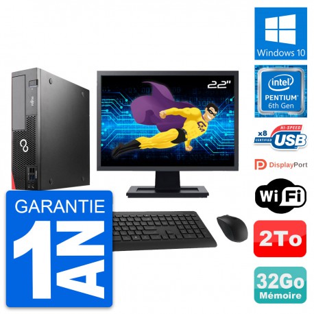 PC Fujitsu D556 DT Ecran 22" Intel G4400 RAM 32Go Disque Dur 2To Windows 10 Wifi
