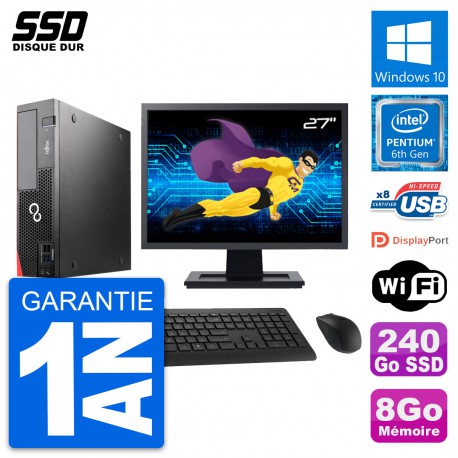PC Fujitsu D556 DT Ecran 27" Intel G4400 RAM 8Go SSD 240Go Windows 10 Wifi