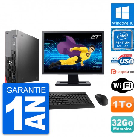 PC Fujitsu D556 DT Ecran 27" Intel G4400 RAM 32Go Disque Dur 1To Windows 10 Wifi