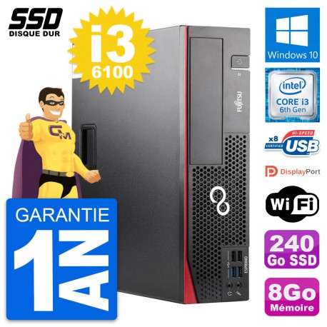 PC Fujitsu Esprimo D556 DT Intel Core i3-6100 RAM 8Go SSD 240Go Windows 10 Wifi