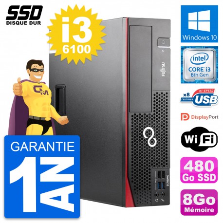 PC Fujitsu Esprimo D556 DT Intel Core i3-6100 RAM 8Go SSD 480Go Windows 10 Wifi
