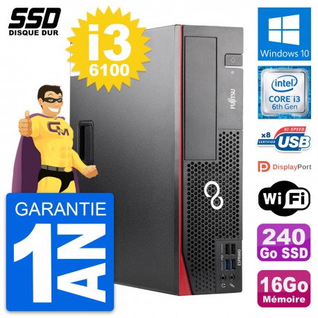 PC Fujitsu Esprimo D556 DT Intel Core i3-6100 RAM 16Go SSD 240Go Windows 10 Wifi