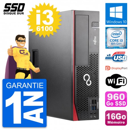PC Fujitsu Esprimo D556 DT Intel Core i3-6100 RAM 16Go SSD 960Go Windows 10 Wifi