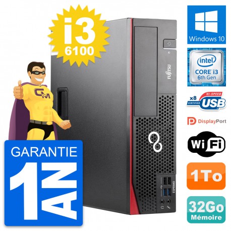 PC Fujitsu Esprimo D556 DT Intel i3-6100 RAM 32Go Disque Dur 1To Windows 10 Wifi