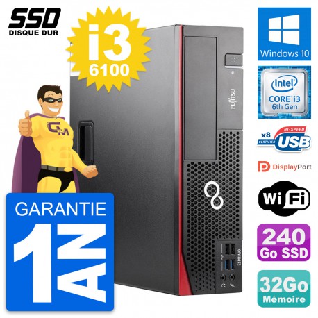 PC Fujitsu Esprimo D556 DT Intel Core i3-6100 RAM 32Go SSD 240Go Windows 10 Wifi