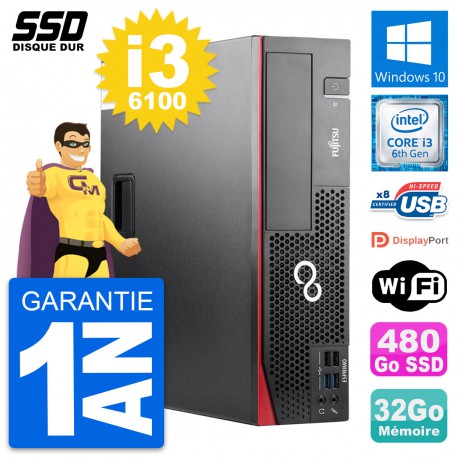 PC Fujitsu Esprimo D556 DT Intel Core i3-6100 RAM 32Go SSD 480Go Windows 10 Wifi